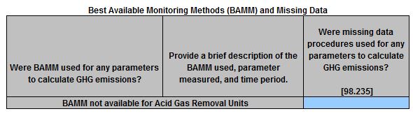 Image of BAMM & missing data table for 2016-2023 Acid Gas Removal Units
